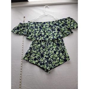 Maronie blue & green floral print cold shoulder romper Sz S